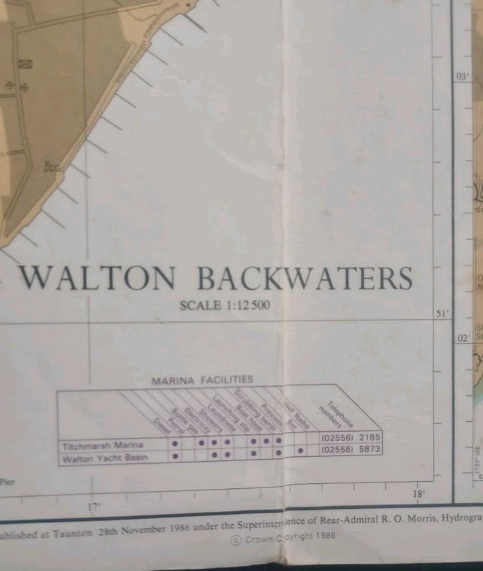 1986 Admiralty Chart #2695 Walton Backwaters Nautical Chart Maritime Atlas VTG