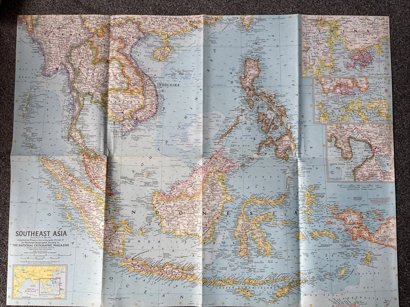 National Geographic Magazine Paper Map Of Southeast Asia 1961 Atlas Plate 49