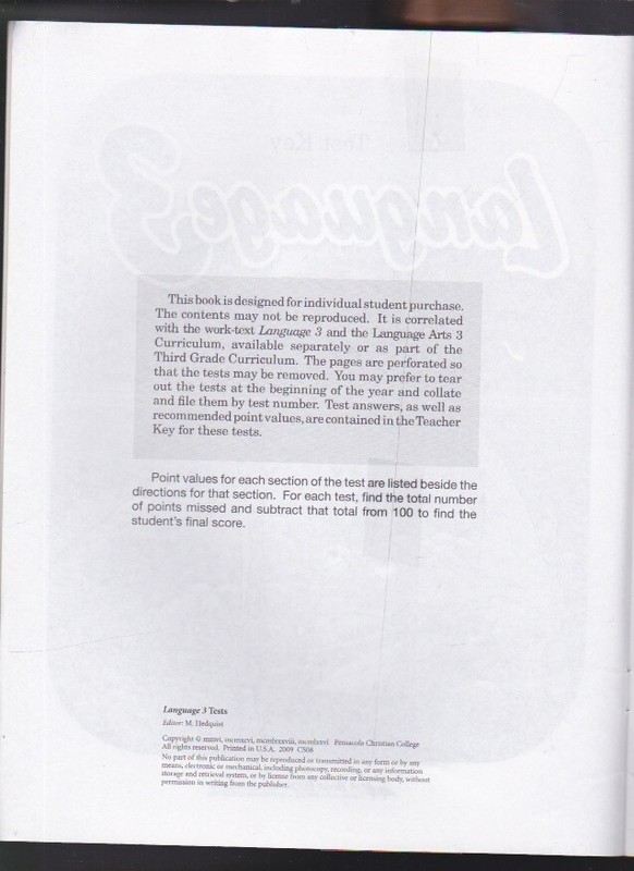 abeka Language 3 Test Key -LANGUAGE 3 TESTS 2009 VG gallery