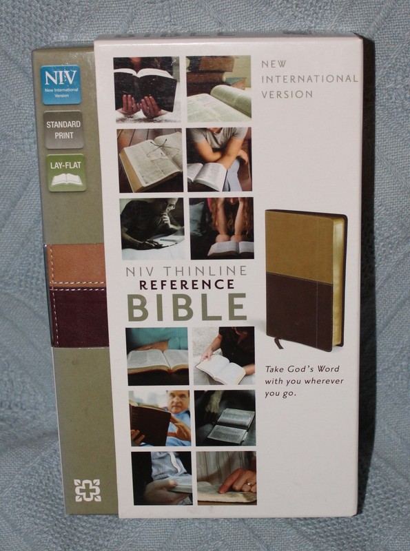 New! NIV Thinline Reference Bible with Camel / Burgandy Intalian Duo-Tone Cover