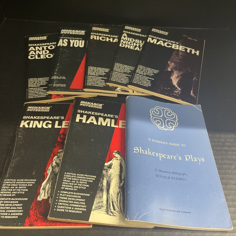 Monarch Notes Lot of 7 of Various Shakespeare Works And Play Guide