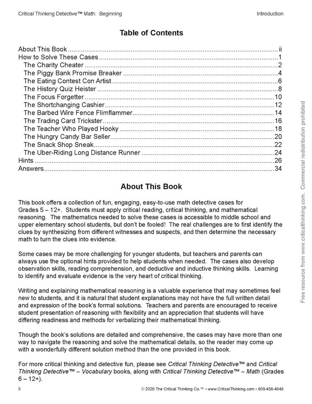 Critical Thinking Detective Math Beginning - Fun Mystery Cases (Grades 5+) gallery