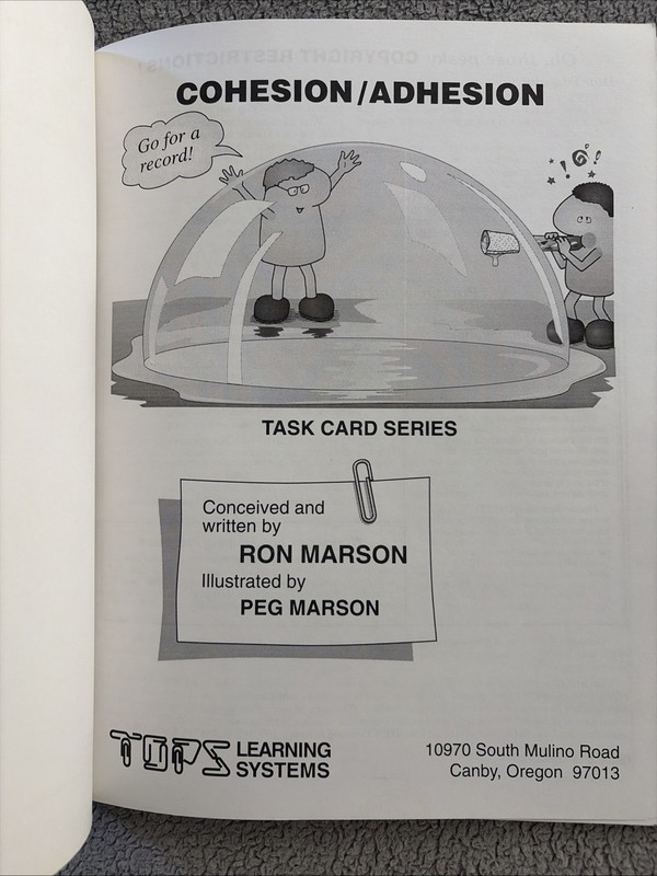 Tops Learning Systems Cohesion/Adhession Task Cards Series 13 Grades 7-12 gallery