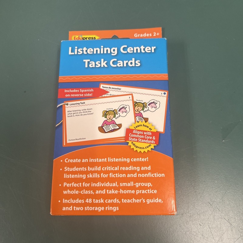 Literacy Center Task Cards, Listening Center Grade 2 48 cards Spanish Teaching