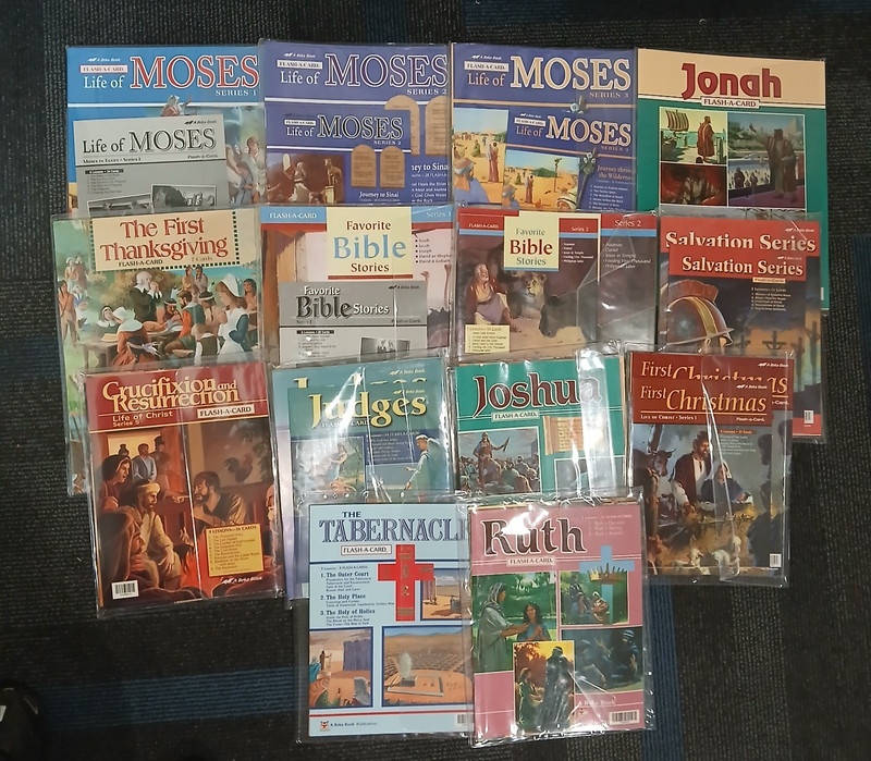 Lot of 14 Abeka Flash-a-Card Bible Sets Jesus Moses Jonah Judges Ruth Joshua