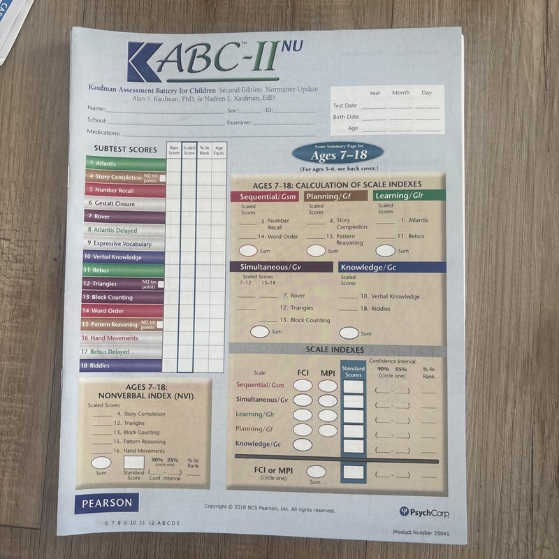 NEW KABC-II Normative Update Record Forms Qty 10 Print) ABC 25041 2023 Kaufman