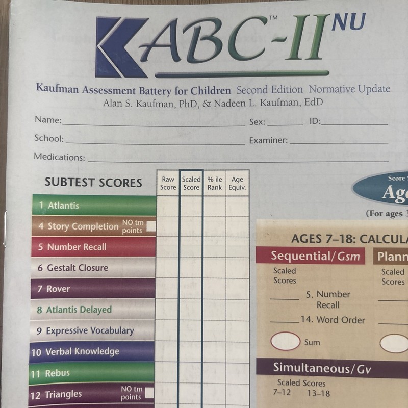 NEW KABC-II Normative Update Record Forms Qty 10 Print) ABC 25041 2023 Kaufman gallery