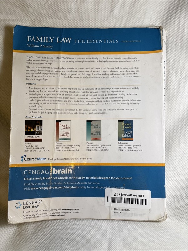 Family Law : The Essentials by William P. Statsky (2015 Third Edition) Paperback gallery
