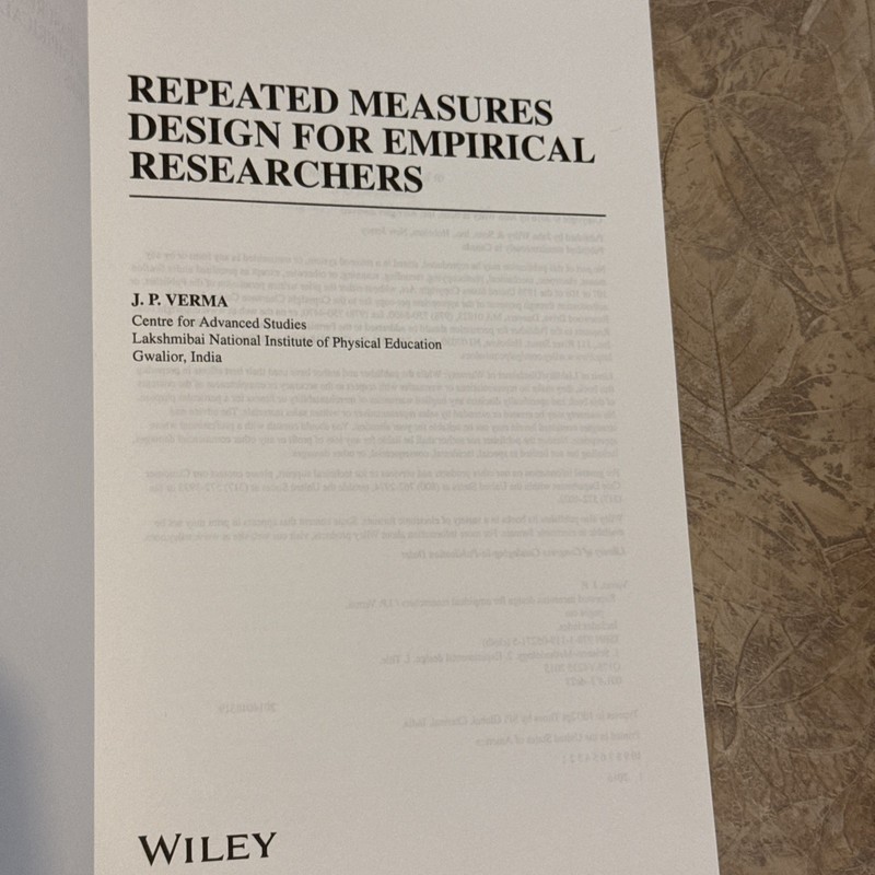 Brand New 2015 Wiley "Repeated Measures Design" J.P. Verma Empirical Research gallery