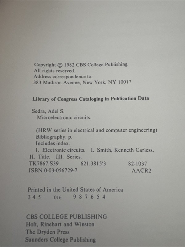 Microelectronic Circuits Hardcover Adel S., Smith, Kenneth C. Sed gallery