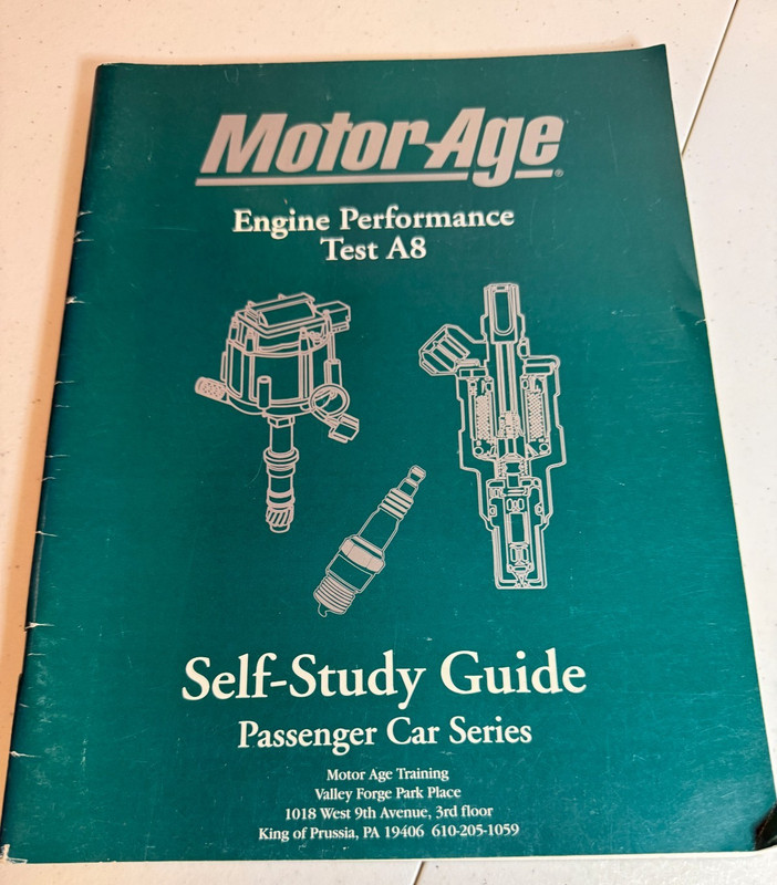 Motor Age Self Study Guide A8 Engine Performance Test ASE Certification Car