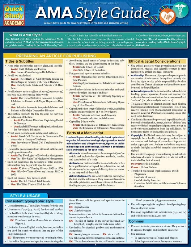 AMA Style Guide (Quick Study Academic) Sheahan, Kyra cards Very Good