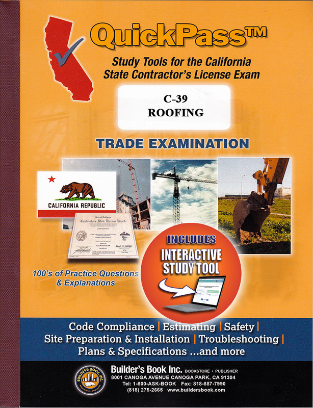 Roofing License Examination (C-39) – QuickPass Study Tool Book with Online Inter