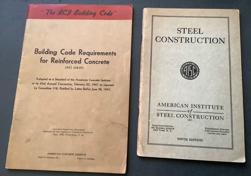 Vintage Lot 2 civ engr texts ACI318-47 & AISC stl const pre-1st ed 1927, softcov