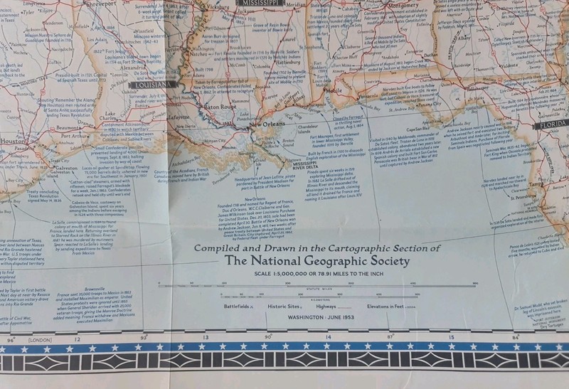 1953 National Geographic Large Folded Paper Historical Map of The United States gallery