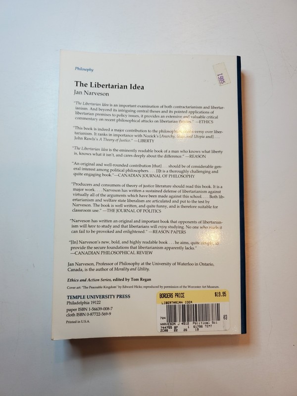 THE LIBERTARIAN IDEA Jan Narveson PB 1988 Temple University Moral Philosophy gallery