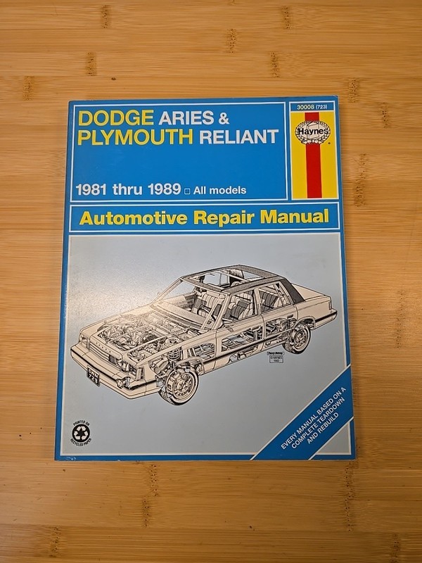 Haynes 723 Dodge Aries Plymouth Reliant K-Car 1981-1989 Automotive Repair Manual