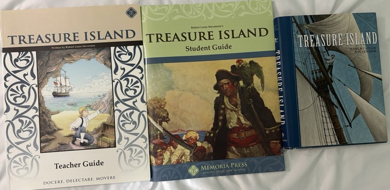 Memoria Press TREASURE ISLAND Teacher & Student Guides and Novel.