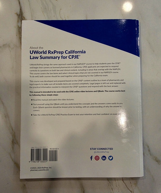 UWorld RxPrep California Law Summary for CPJE 8th Edition Study Guide Book gallery