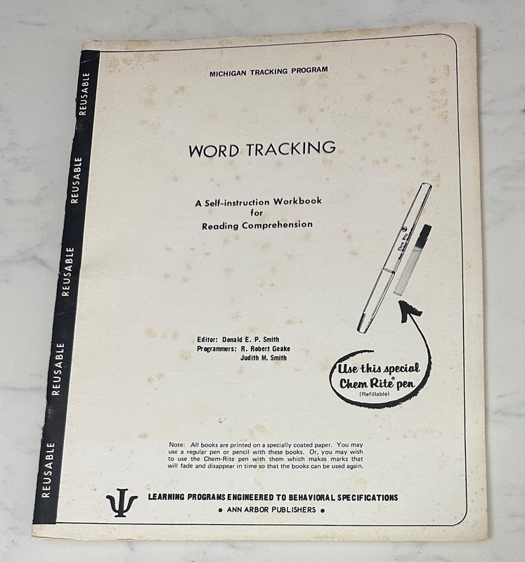 Vintage 1967 Word Skills Michigan Tracking Program Use Chem Rite Pen workbook