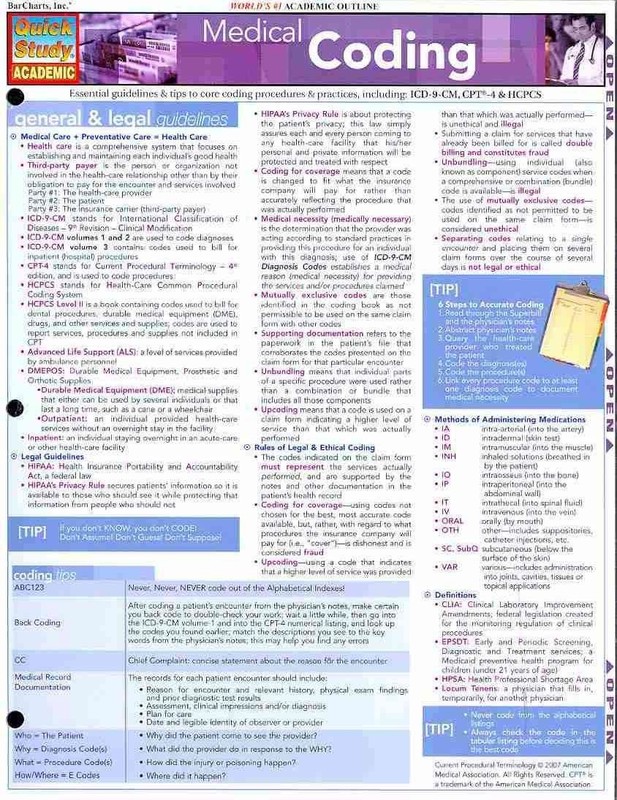 Medical Coding (Quick Study Academic) BarCharts, Inc. pamphlet Very Good