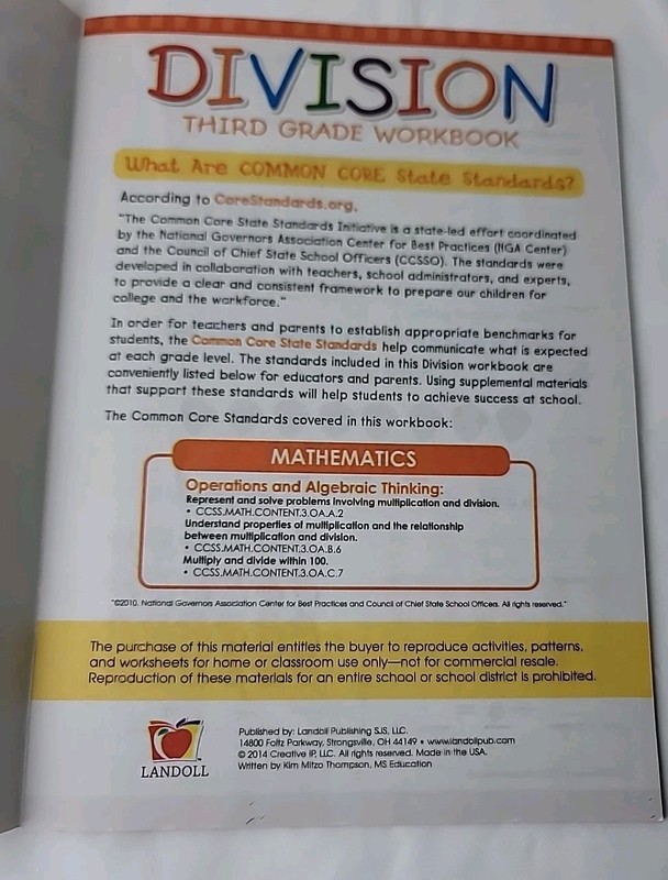 Common Core Landoll Division Math Skill Workbook Third Grade Educational New gallery