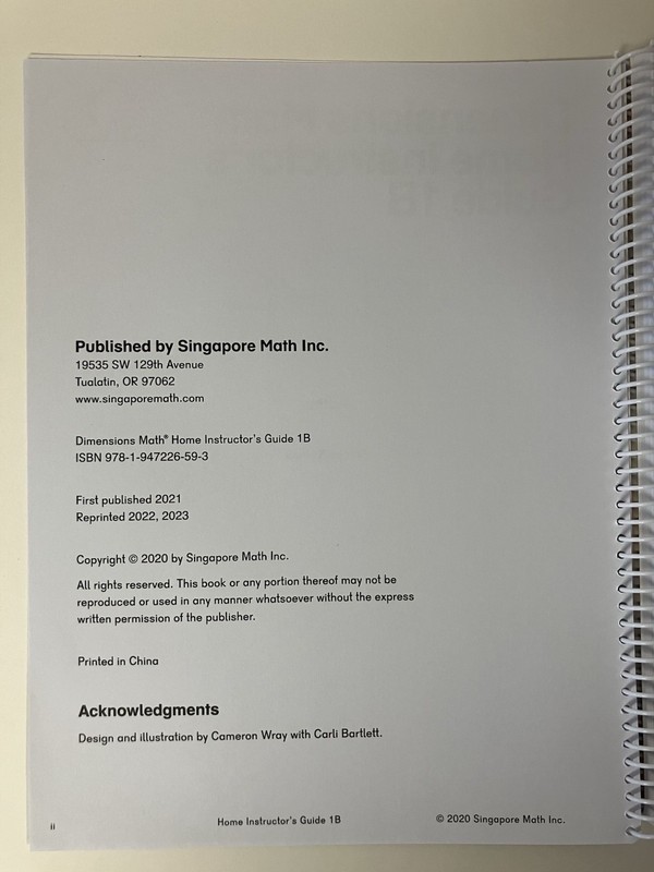 Dimensions Math Home Instructor's Guide 1B Singapore Math Homeschool Jenny Kempe gallery