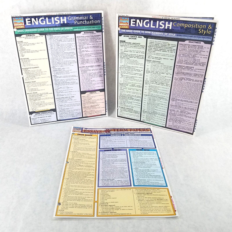 Lot of 3 Staff BarCharts -English: Essays,Term Papers, Grammar, Composition, etc