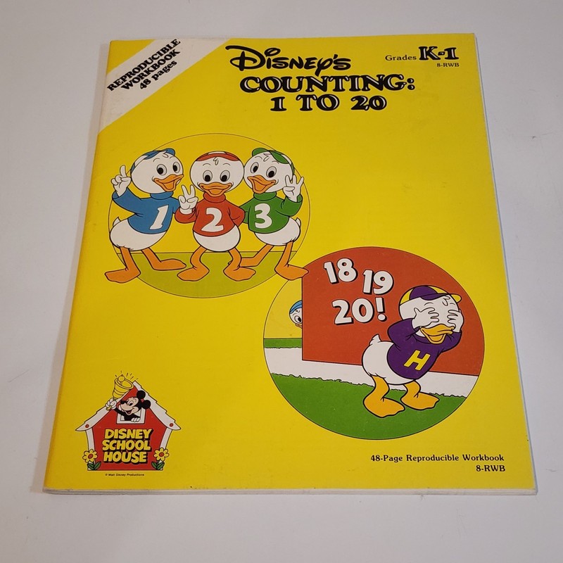 VTG 1983 DISNEY SCHOOL HOUSE LET’S LEARN TO COUNT 1-20 K-1 REPRODUCEBLE WORKBOOK