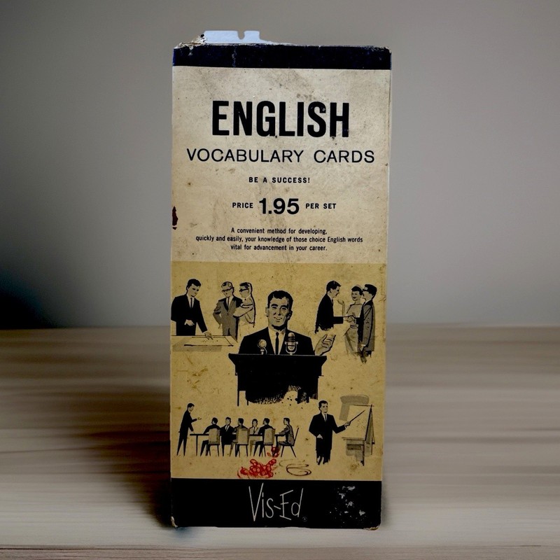 Vintage Vis-Ed English Vocabulary Study Cards Set Mid-Century Retro Box 1000ct