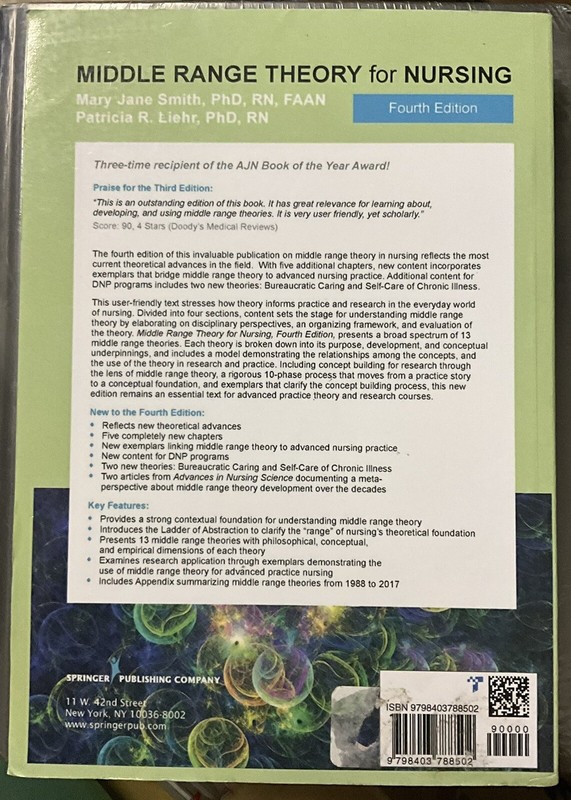 Middle Range Theory for Nursing by Patricia R. Liehr and Mary Jane Smith (2018, gallery