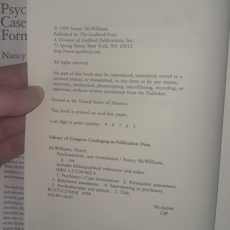 Psychoanalytic Case Formulation by Nancy McWilliams (1999, Hardcover) gallery