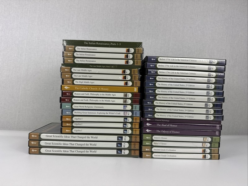 Lot: 12 Great Courses DVD Science Religion History Algebra (33 DVDs & 3 Books)