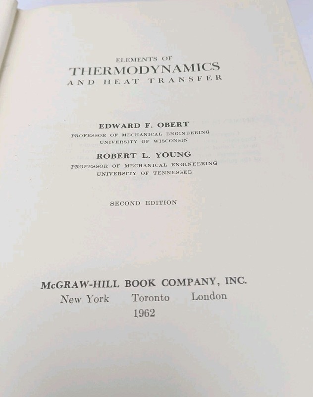 Elements Of Thermodynamics And Heat Transfer Inert and Young HC 962