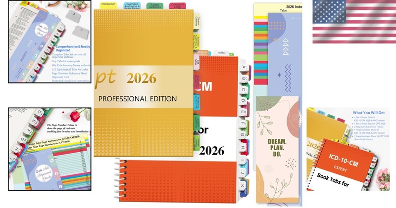 Upgraded CPT 2026 & ICD-10-CM Index Tabs - Color-Coded & Durable Set gallery