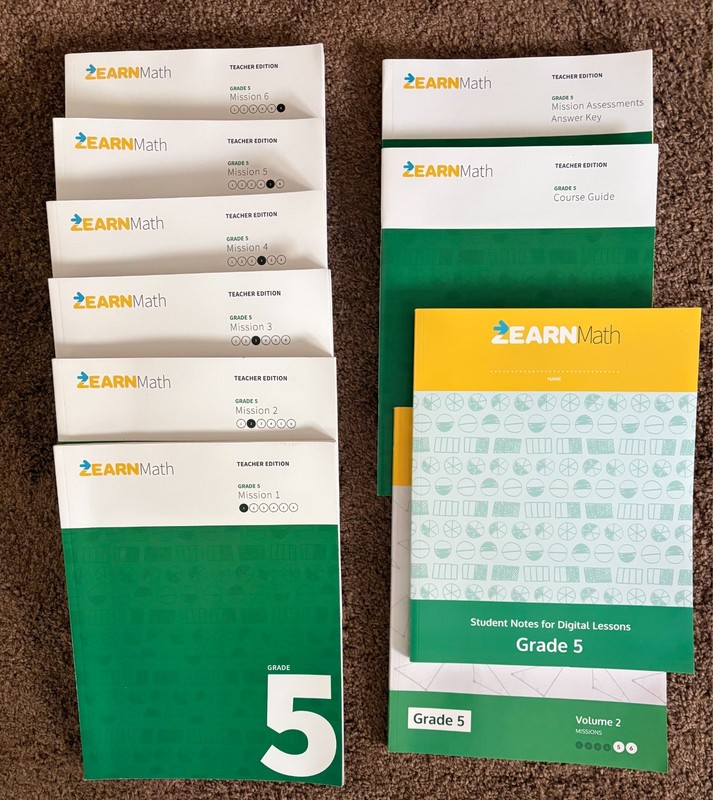 ZEARN MATH Grade 5 – Missions 1-6 Course Guide Assessments Teacher Editions +Key