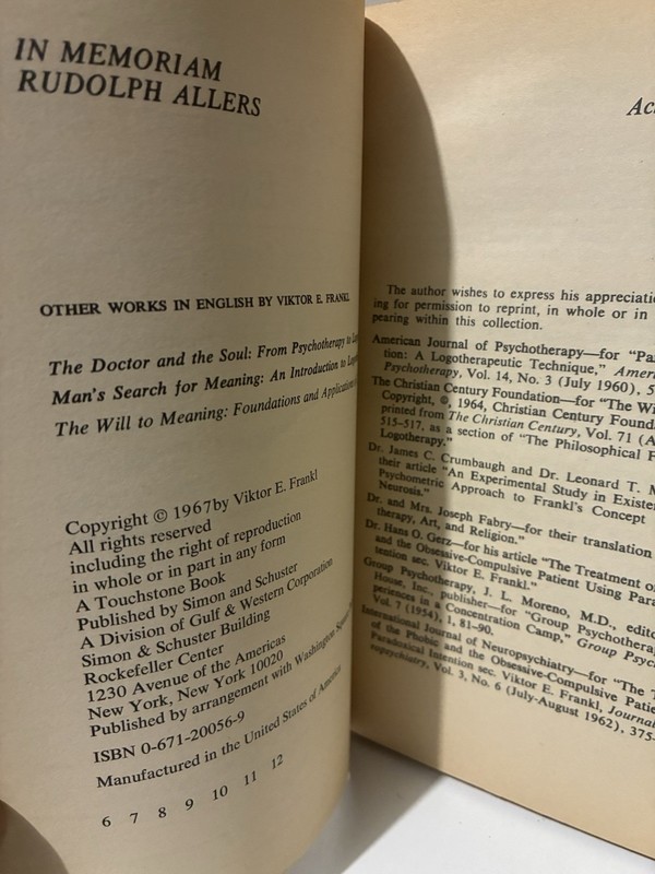 Psychotherapy and Existentialism – Viktor E Frankl PBCK 1967 6th Print - Good gallery