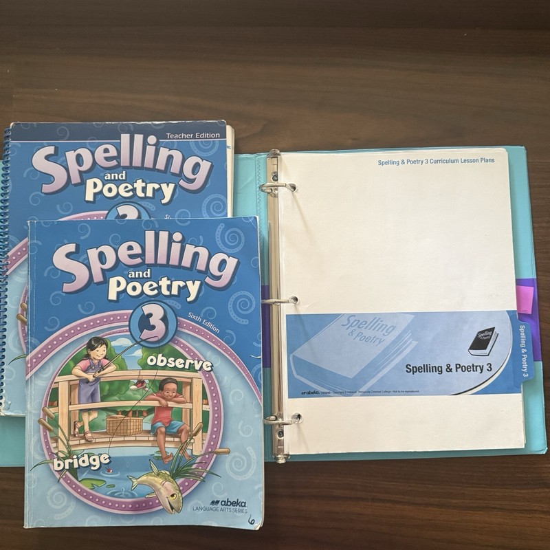 Abeka Spelling and Poetry 3rd grade student and teacher book With Lesson Plans