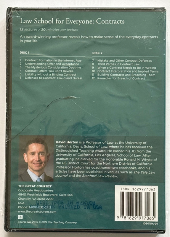 Great Courses : Law School for Everyone Contracts by Horton Book & DVDs 2019 NEW gallery