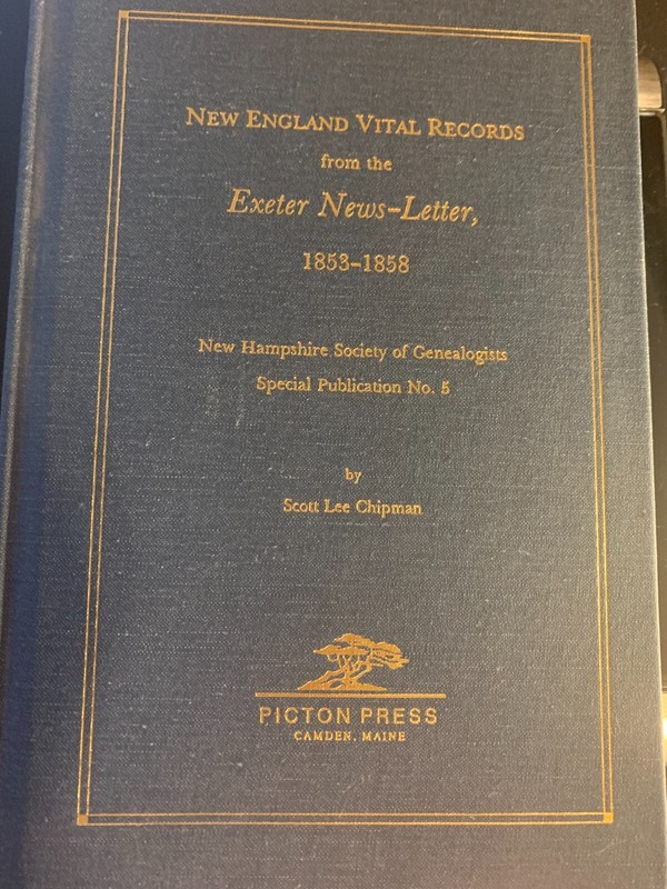 New England Vital Records from the Exeter News-Letter 1853-1858