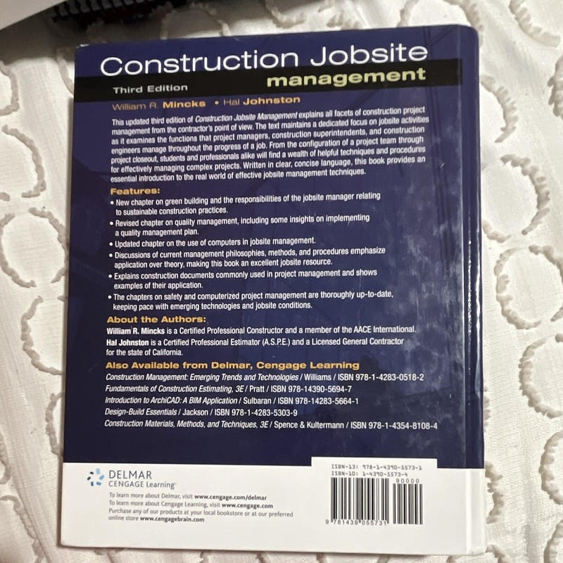 Delmar Cengage Learning Construction Jobsite Management 3rd Ed HC 2004 Mincks gallery