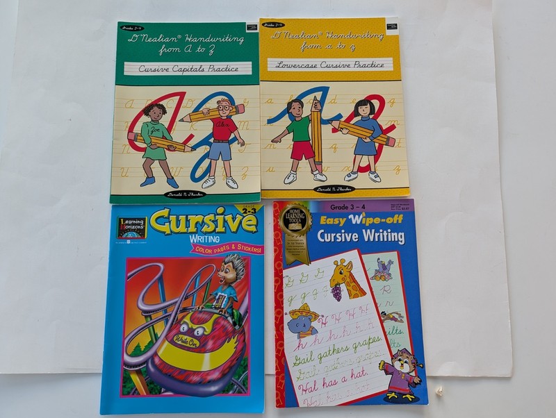 Lot of 4 Workbooks Cursive Handwriting -Unused- Upper & Lower Case; 1 Wipe Off