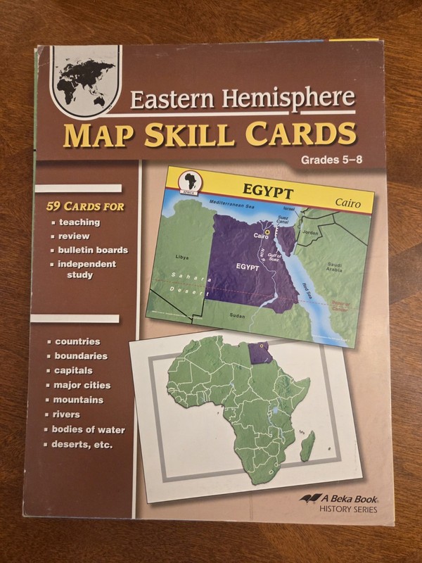 Abeka Eastern Hemisphere Map Skill Cards Grades 5-8