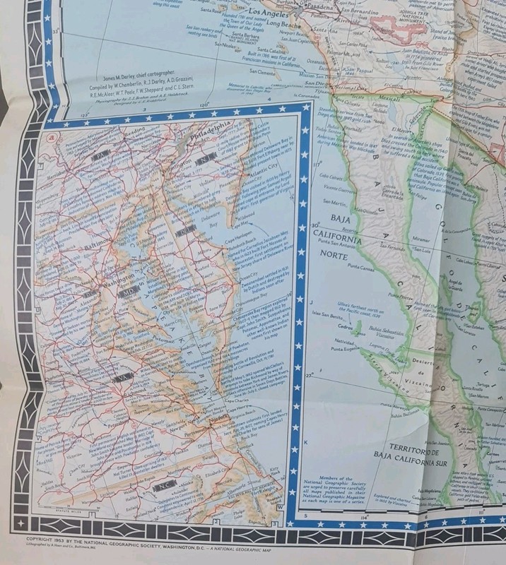 1953 National Geographic Large Folded Paper Historical Map of The United States gallery