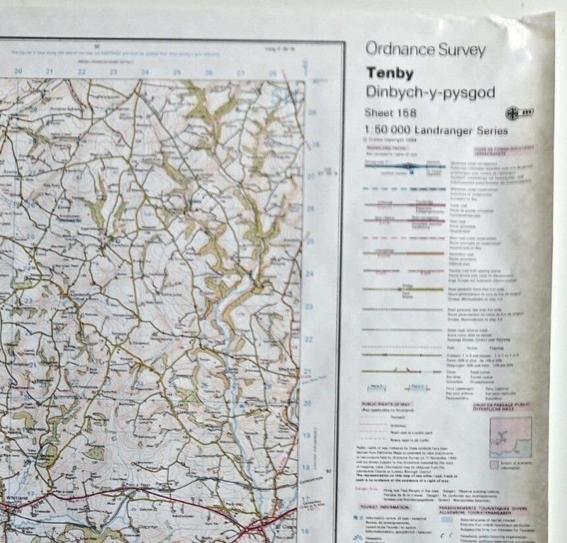 6 x Ordnance Survey Landranger 158 Tenby 1:50,000 unfolded paper 1994