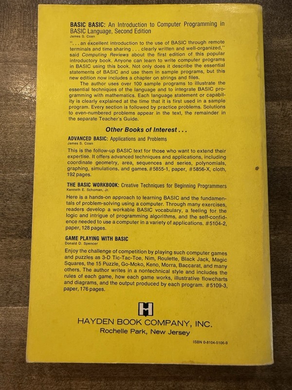 BASIC: An introduction to computer programming in BASIC language (Hayden) 1978 gallery