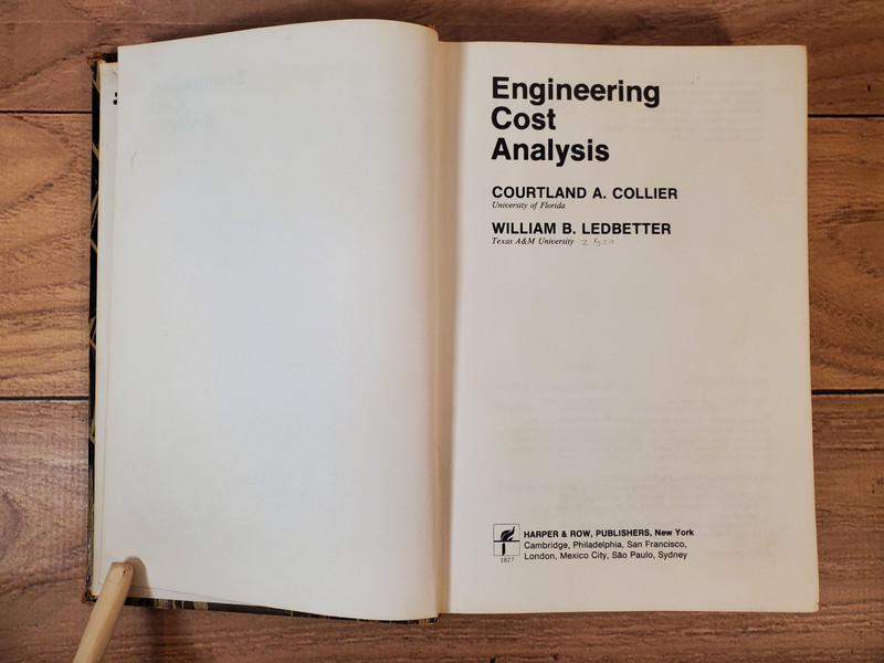 Engineering Cost Analysis Collier Ledbetter 1982 Harper Row HC gallery
