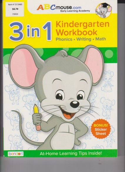 ABC Mouse 3 in 1 Kindergarten Workbook-Phonics-Writing-Math -No Writing Not used