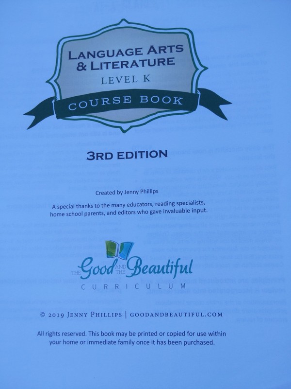 The Good & The Beautiful Language Arts & Literature Level K Course Book 3rd Ed. gallery