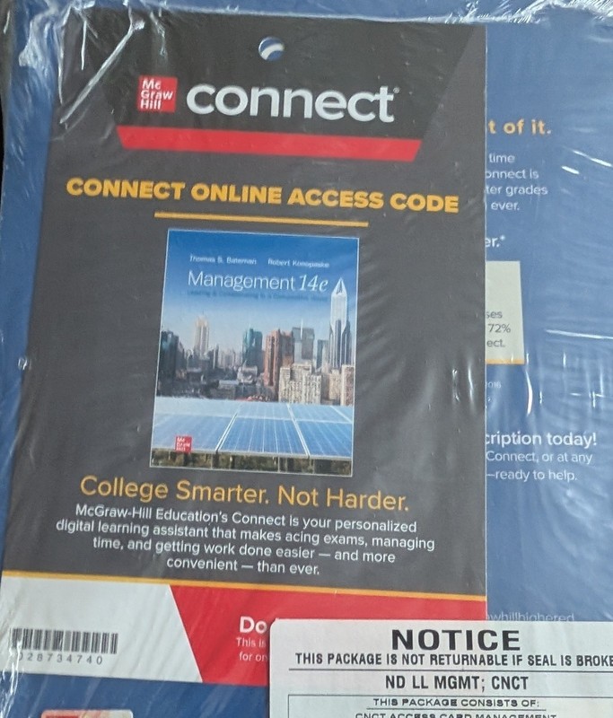 MGMT 14th Ed. UNUSED CONNECT CODE – Bateman / Konopaske – 9781264305599 SEALED